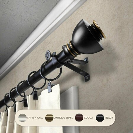 CENTRAL DESIGN 0.8125 in. Kingsly Curtain Rod with 66 to 120 in. Extension, Black 4886-662
